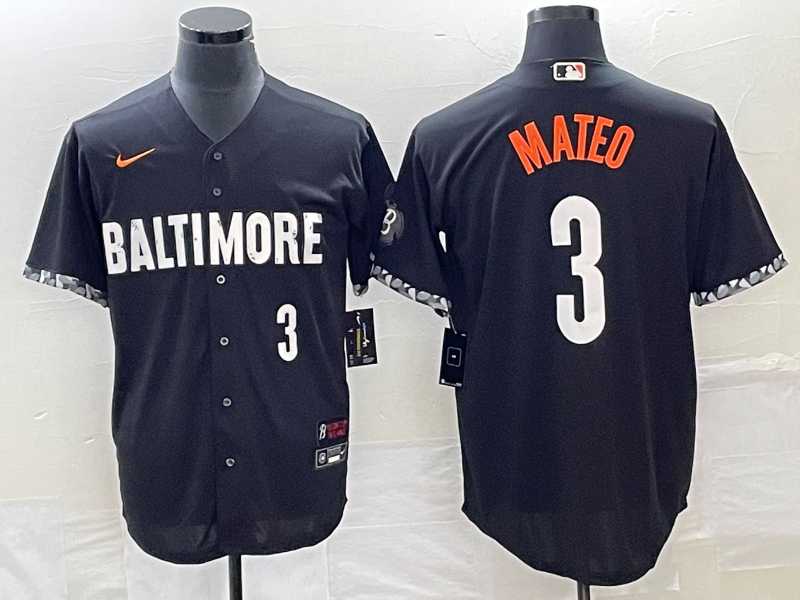 Mens Baltimore Orioles #3 Jorge Mateo Number Black 2023 City Connect Cool Base Stitched Jerseys